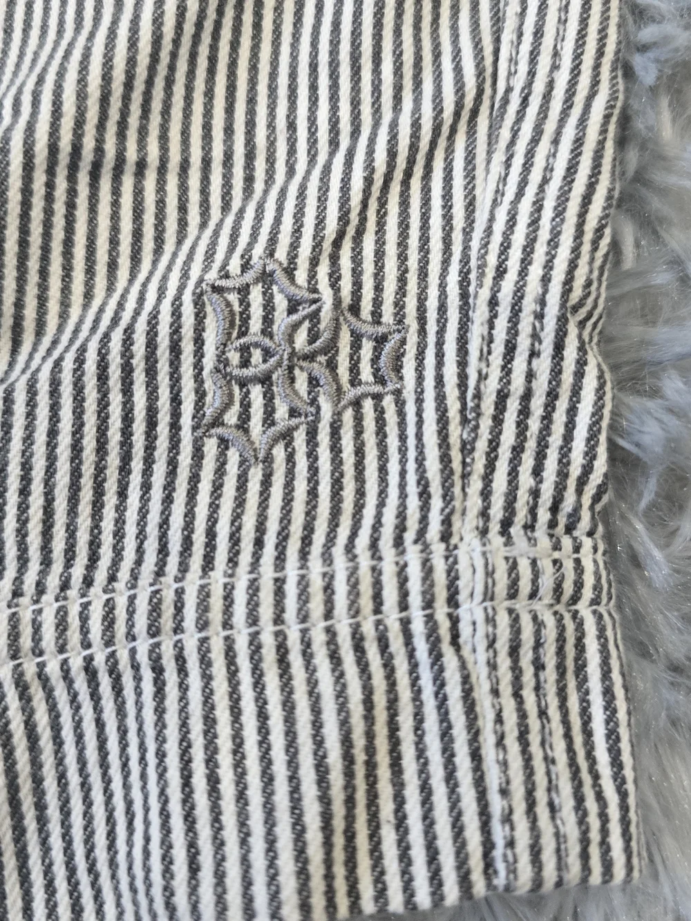 Only White and Dark Gray Pinstripe Mini Skirt, 100% Cotton